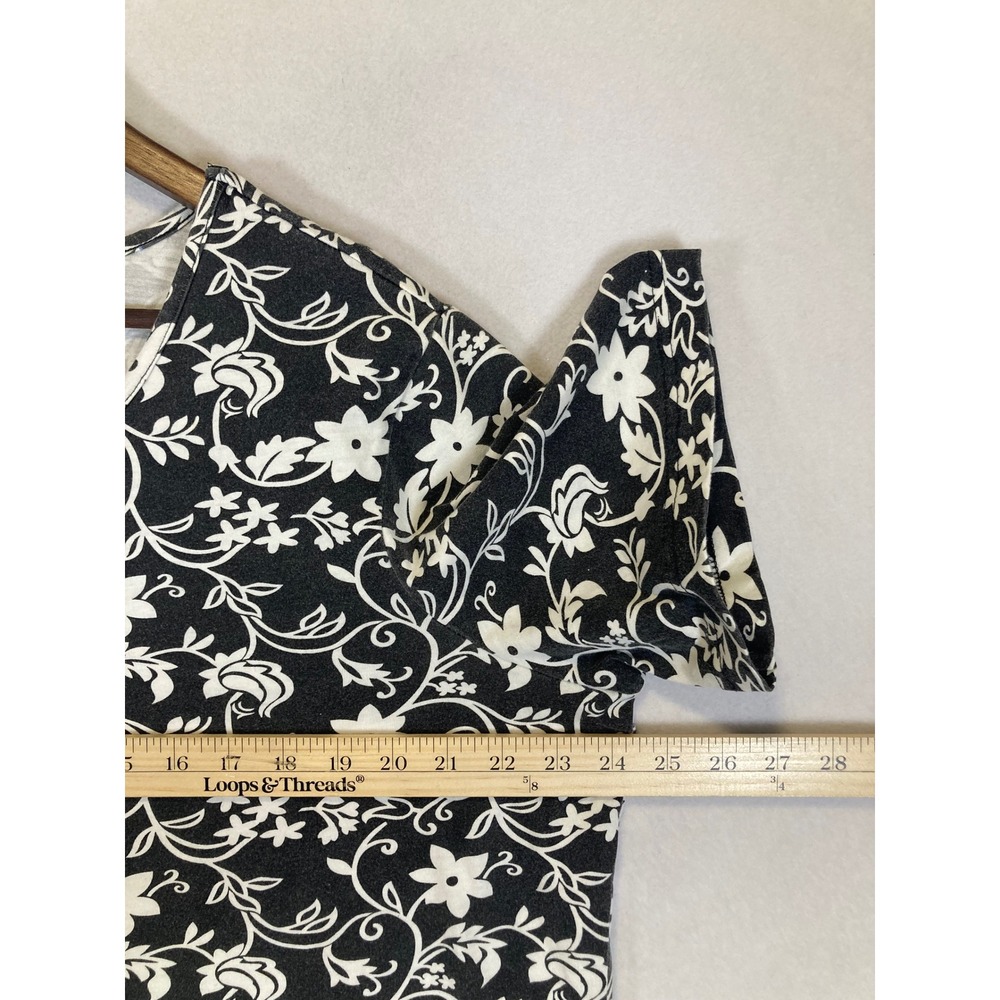 Cottagecore Blair Women XLG Black White Floral Vine Knit Short Sleeve Scoop Top - Picture 4 of 8